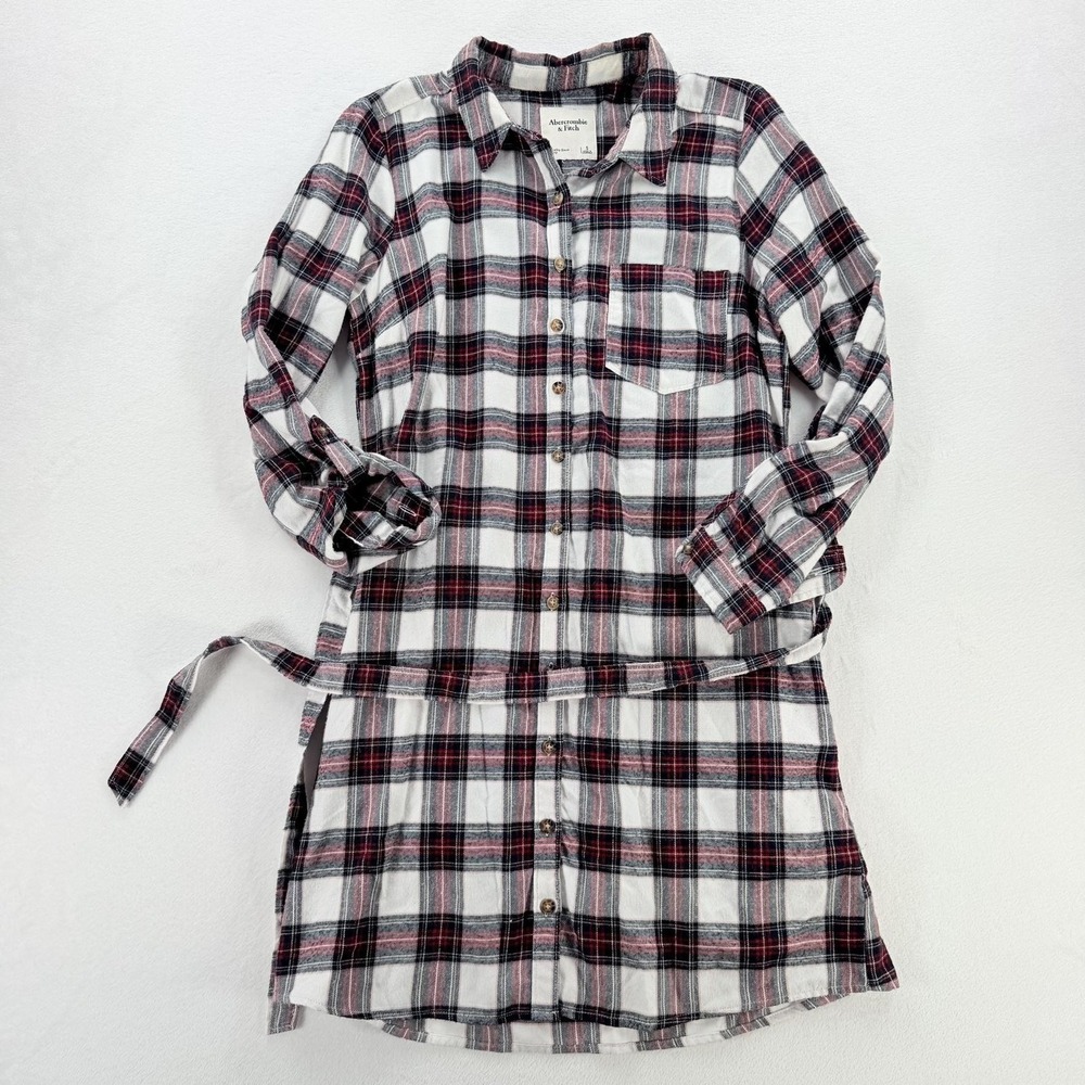Abercrombie & Fitch Shirt Dress Womens Small Plaid Flannel Belted Long Sleeve